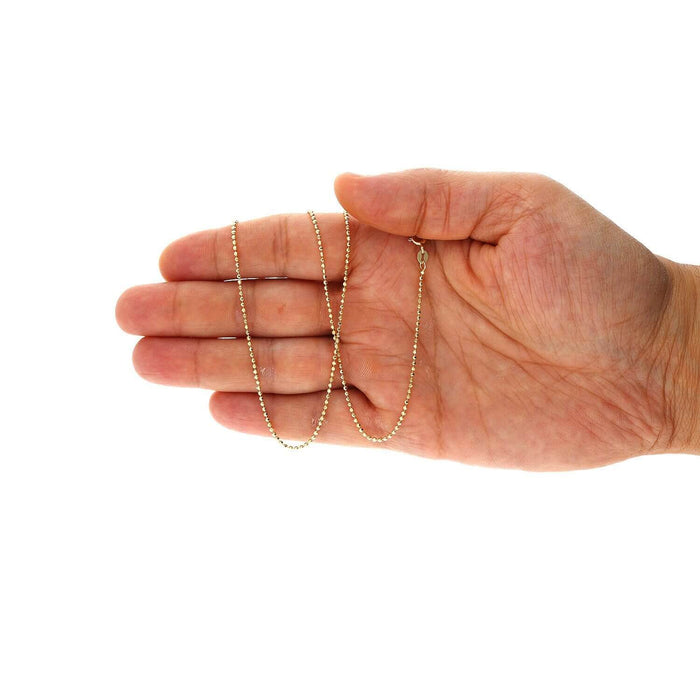 10K Yellow Gold 1.8mm Diamond-Cut Disco Ball Beaded Dog Tag Chain (Solid Links) 16"-30"