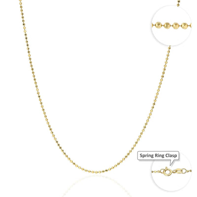 10K Yellow Gold 1.8mm Diamond-Cut Disco Ball Beaded Dog Tag Chain (Solid Links) 16"-30"