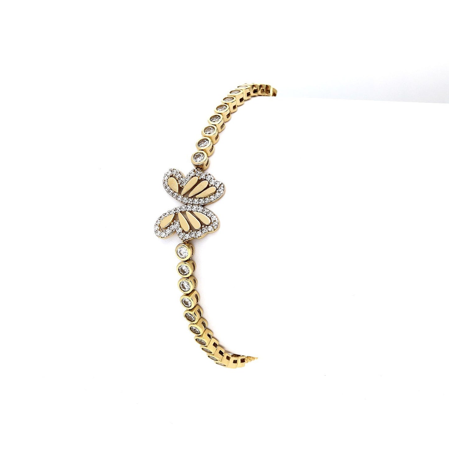 10K Yellow Gold Bezel Set CZ Popcorn  Butterfly Adjustable Bolo Bracelet