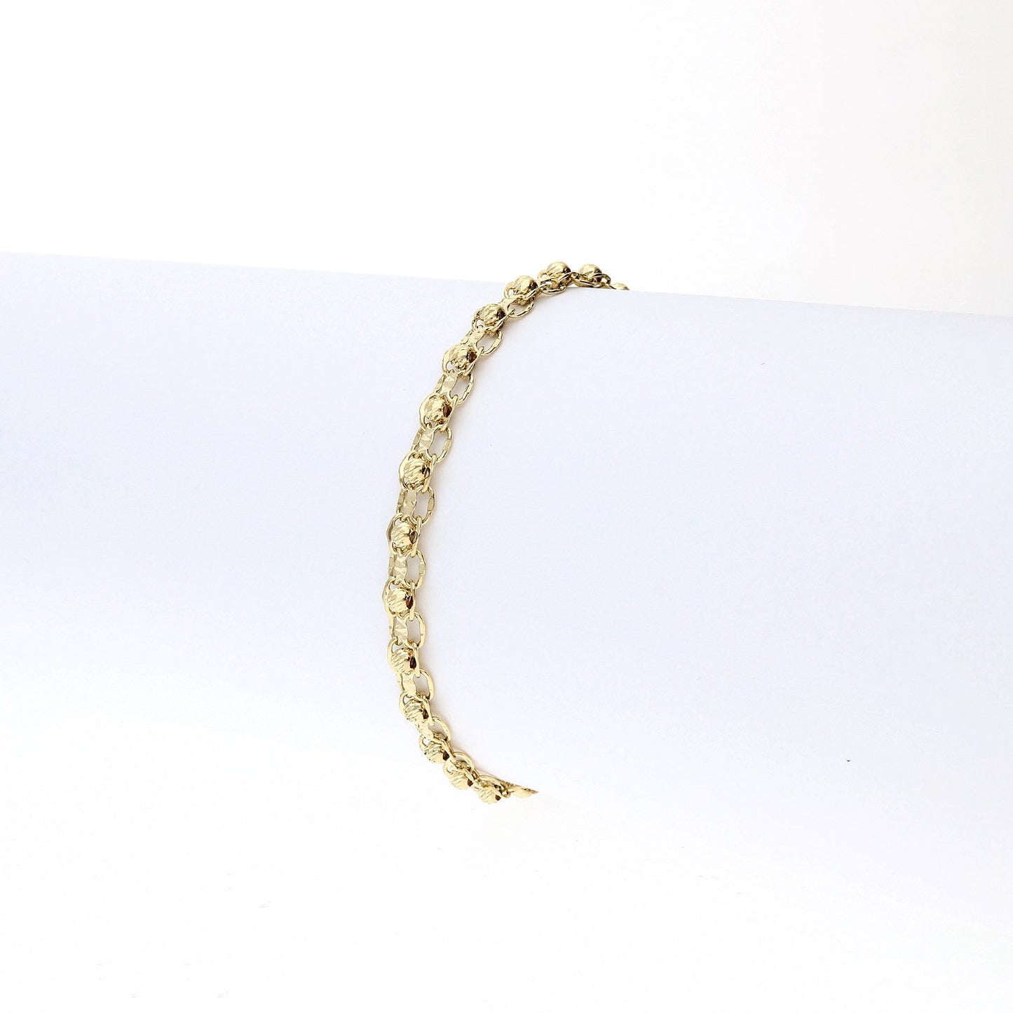 10K Yellow Gold Diamond Cut Ball Beads 5mm Wide Bismark  Bracelet 7.5"