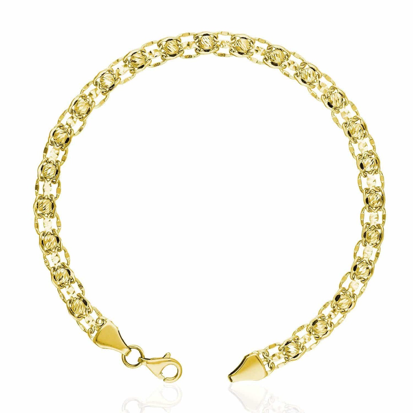 10K Yellow Gold Diamond Cut Ball Beads 5mm Wide Bismark  Bracelet 7.5"