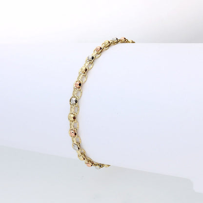 Diamond Cut Ball Beads 5mm Wide Bismark  Bracelet 10K Tri-Color Gold 7.5"