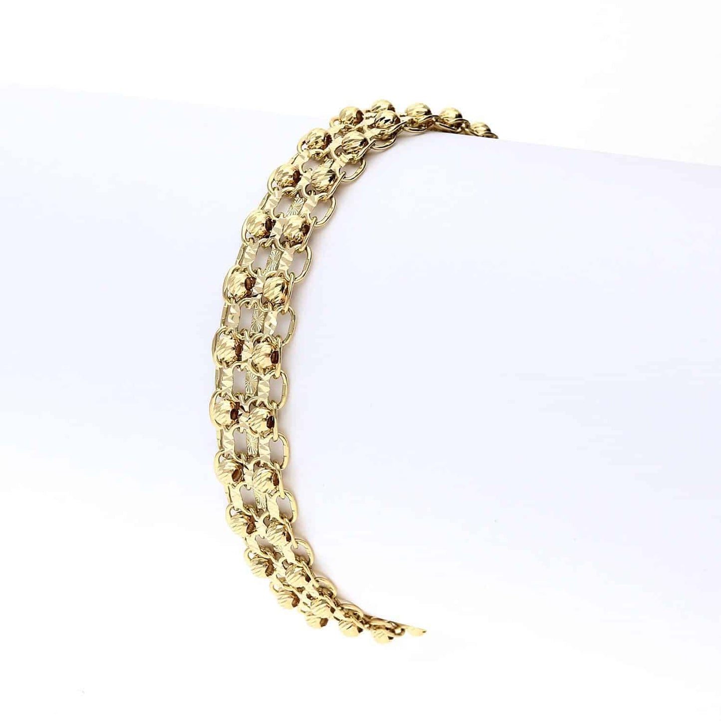 Two-Raw Diamond Cut Ball Beads 11.5mm Bismark  Bracelet 10K Yellow Gold 7.5"