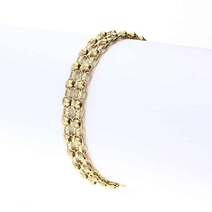 Two-Raw Diamond Cut Ball Beads 11.5mm Bismark  Bracelet 10K Yellow Gold 7.5"