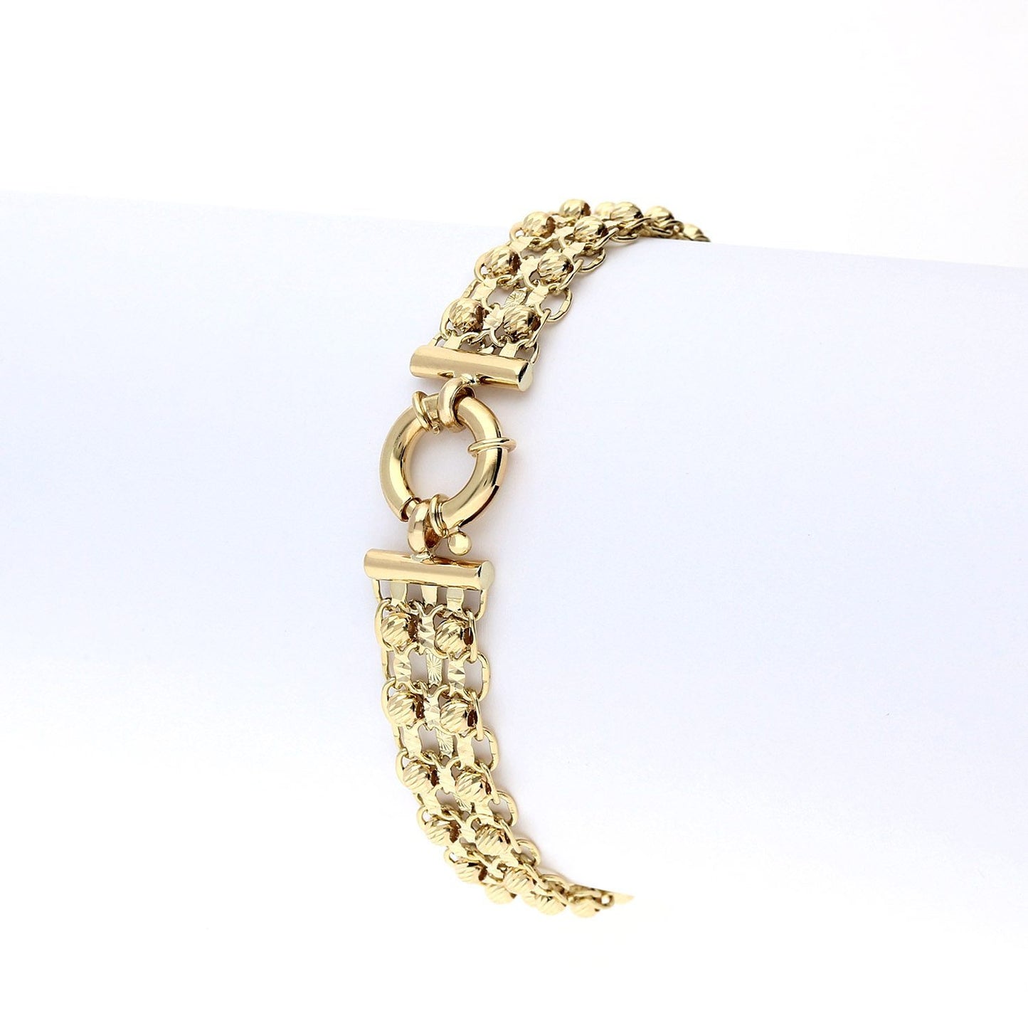 Two-Raw Diamond Cut Ball Beads 11.5mm Bismark  Bracelet 10K Yellow Gold 7.5"