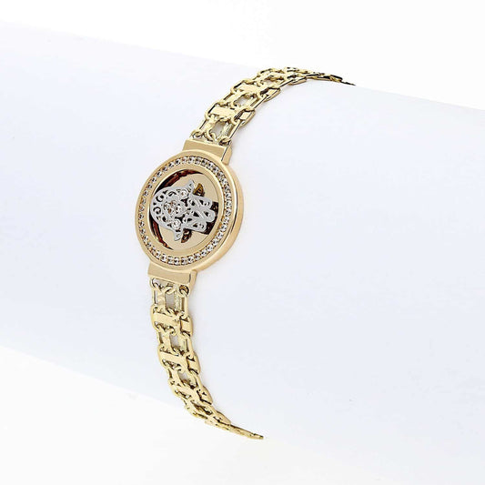 CZ Hamsa Medallion 10K Yellow Gold Bismark  Bracelet 7.5"