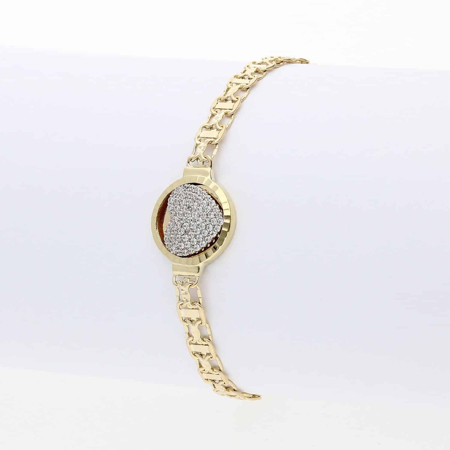 10K Gold Yellow CZ Central Heart Bismark Bracelet 7.5"