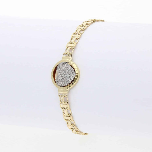 10K Gold Yellow CZ Central Heart Bismark Bracelet 7.5"