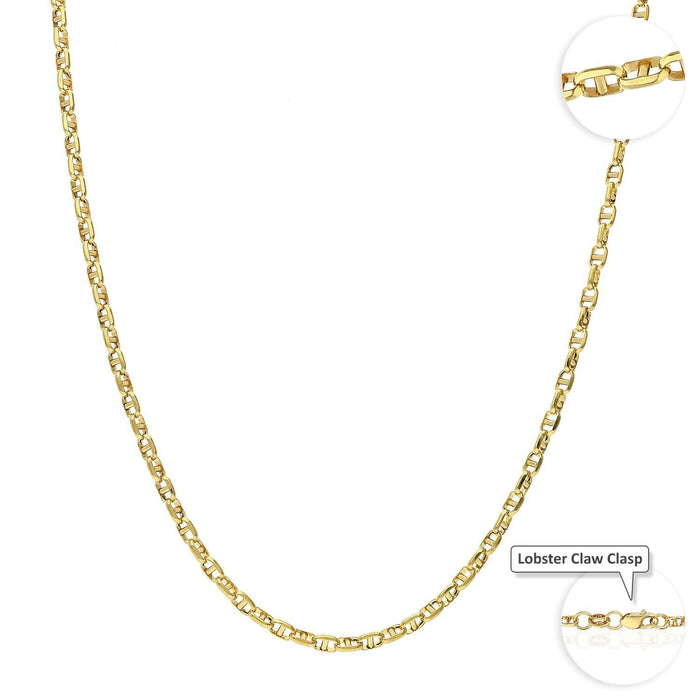 10K Yellow Gold 2.7mm Anchor Mariner Chain (Solid Links) 16"-24"