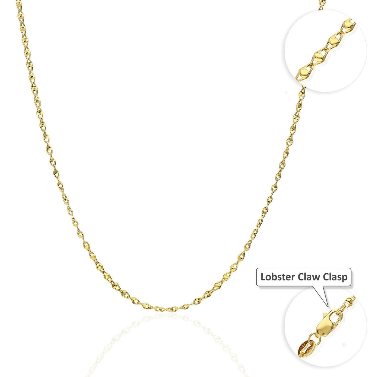10K Yellow Gold 2mm Twisted Valentino Chain (Solid Links) 16"-24"