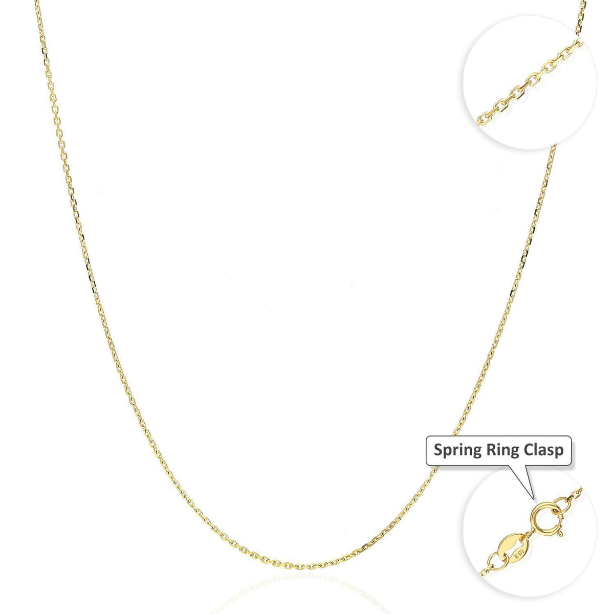10K Yellow Gold 1mm Diamond-Cut Cable Chain (Solid Links) 16"-24"