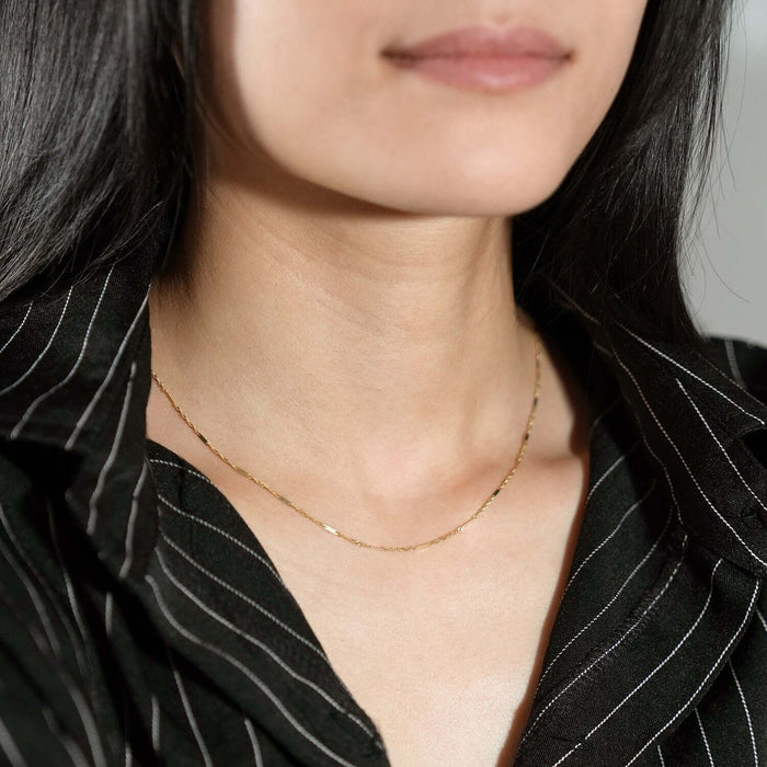 10K Yellow Gold 1.5mm Diamond-Cut Singapore Bar Chain (Solid Links) 16"-24"