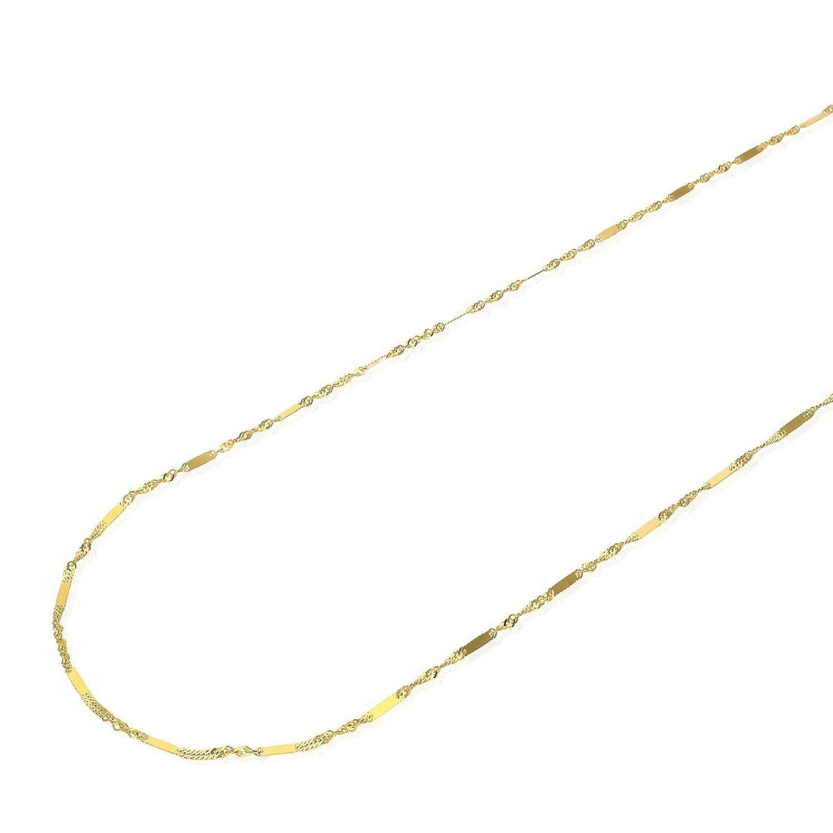 10K Yellow Gold 1.5mm Diamond-Cut Singapore Bar Chain (Solid Links) 16"-24"