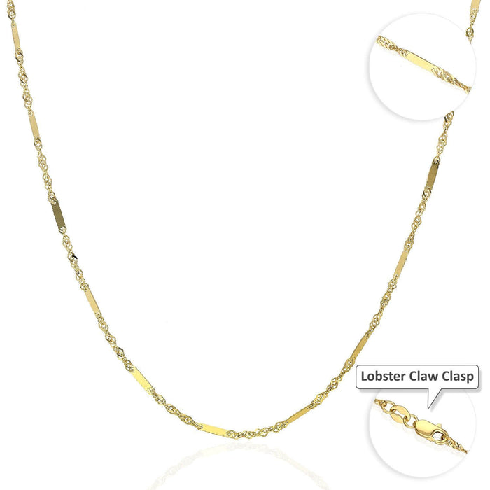 10K Yellow Gold 1.5mm Diamond-Cut Singapore Bar Chain (Solid Links) 16"-24"