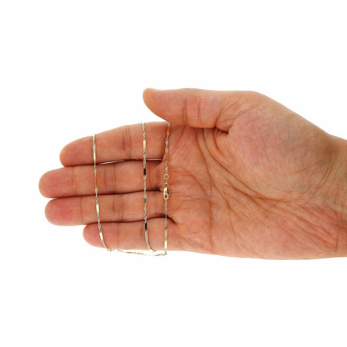 10K Yellow Gold 1.5mm Diamond-Cut Singapore Bar Chain (Solid Links) 16"-24"