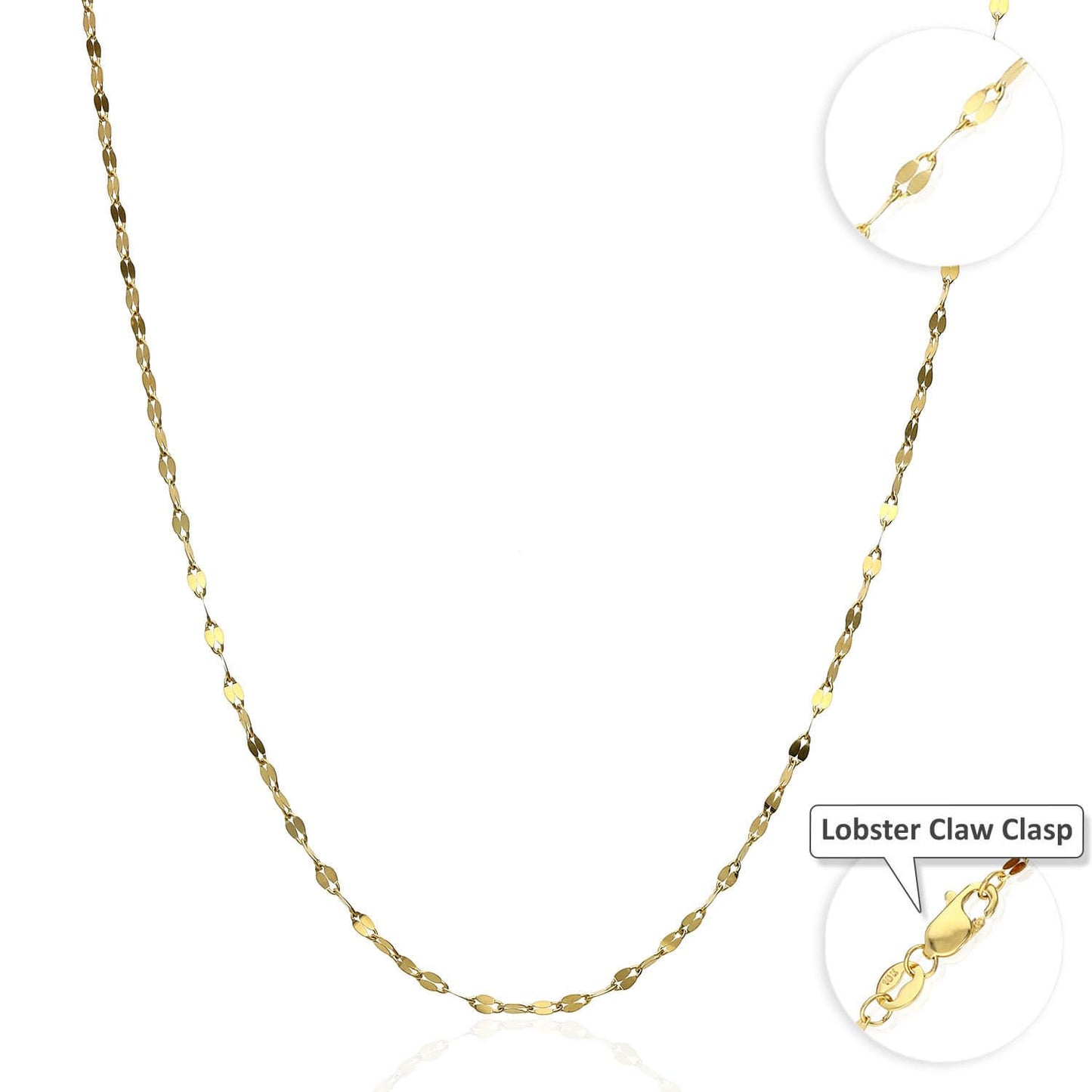 Solid 10K Yellow Gold 2mm Diamond Cut Italian Mirror Chain Necklace 16"-24"