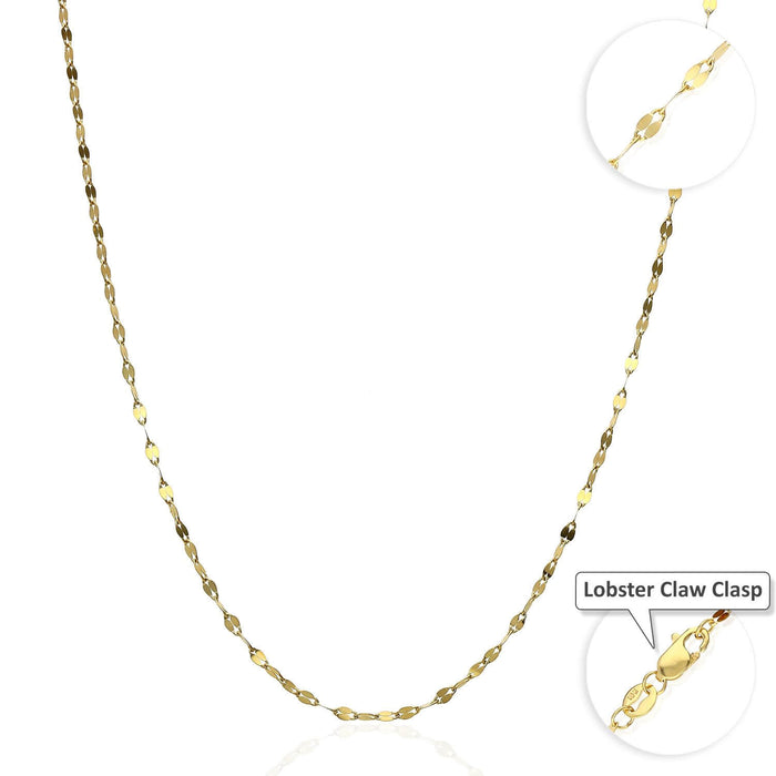 10K Yellow Gold 2mm Diamond-Cut Italian Mirror Chain (Solid Links) 16"-24"