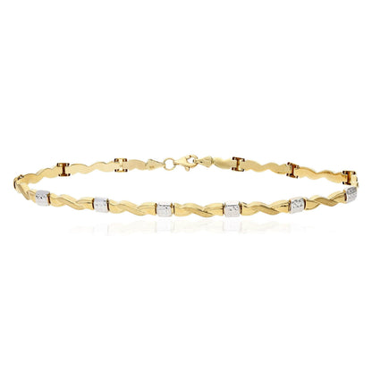 10K Yellow White Gold Two-Tone Diamond Cut Stampato Wave  Anklets 10"