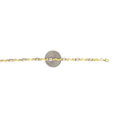 10K Yellow White Gold Two-Tone Diamond Cut Stampato Wave  Anklets 10"