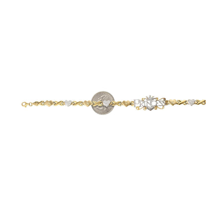 10K Gold Two-Tone Heart & Kisses "PRINCESS" XO Ankle Bracelet 10"