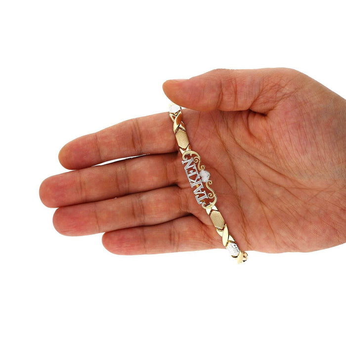 10K Yellow White Gold Stampato XO "TAKEN" Nameplate Anklet (Hollow) 10"