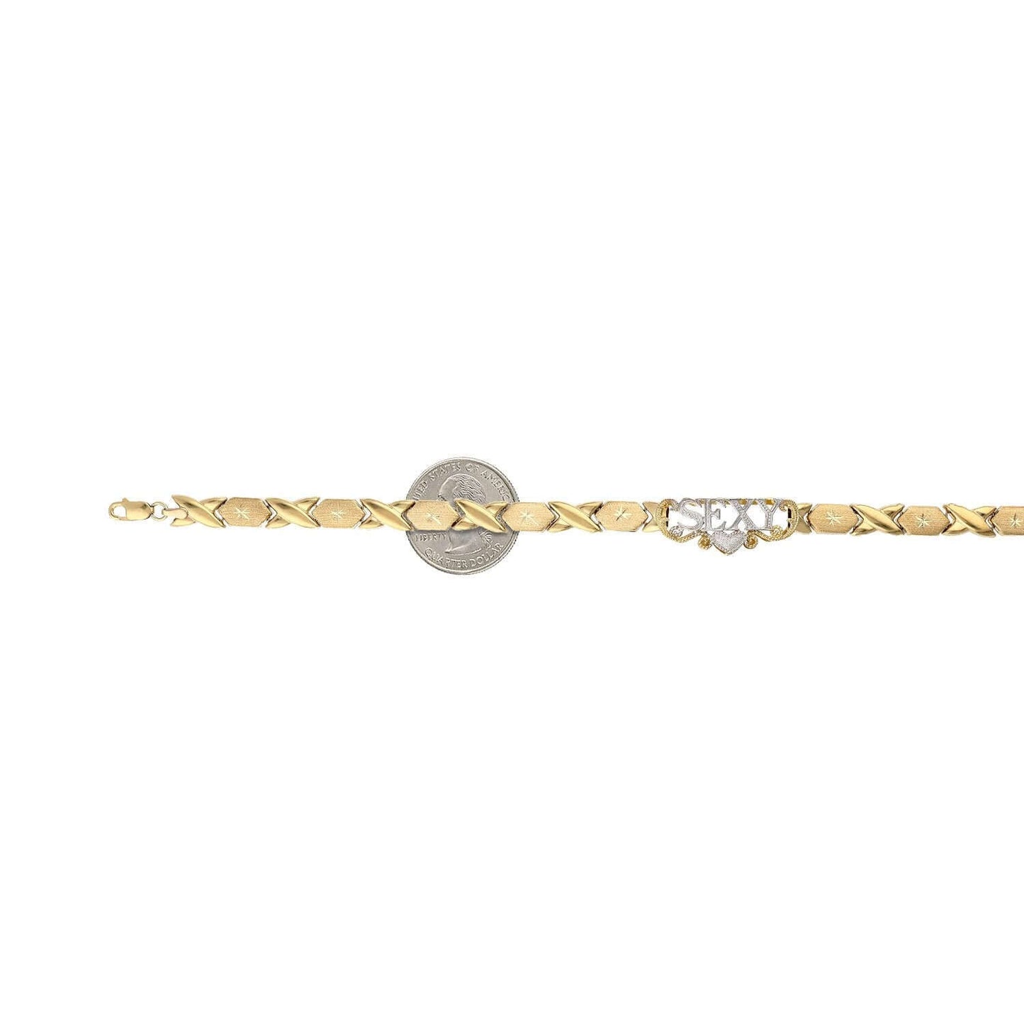 10K Yellow Gold Diamond-Cut Stampato "SEXY" XO Anklet Bracelet 10"