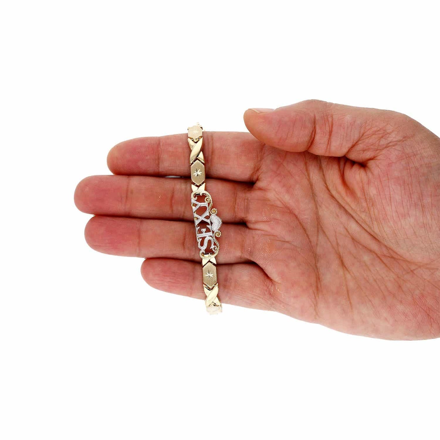 10K Yellow Gold Diamond-Cut Stampato "SEXY" XO Anklet Bracelet 10"