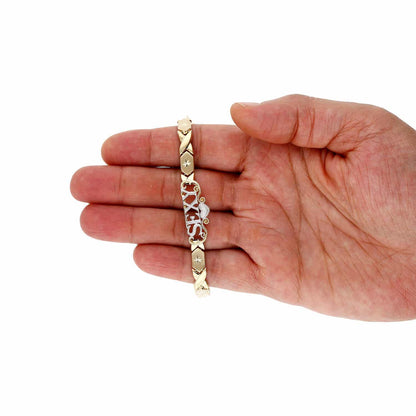 10K Yellow Gold Diamond-Cut Stampato "SEXY" XO Anklet Bracelet 10"