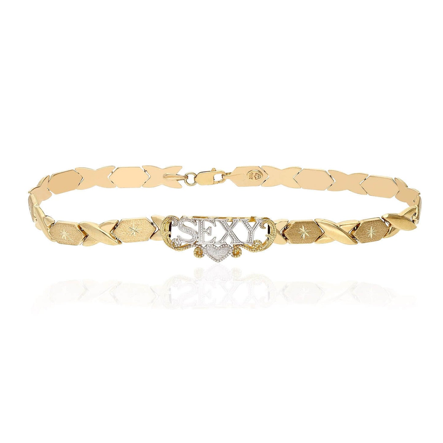 10K Yellow Gold Diamond-Cut Stampato "SEXY" XO Anklet Bracelet 10"