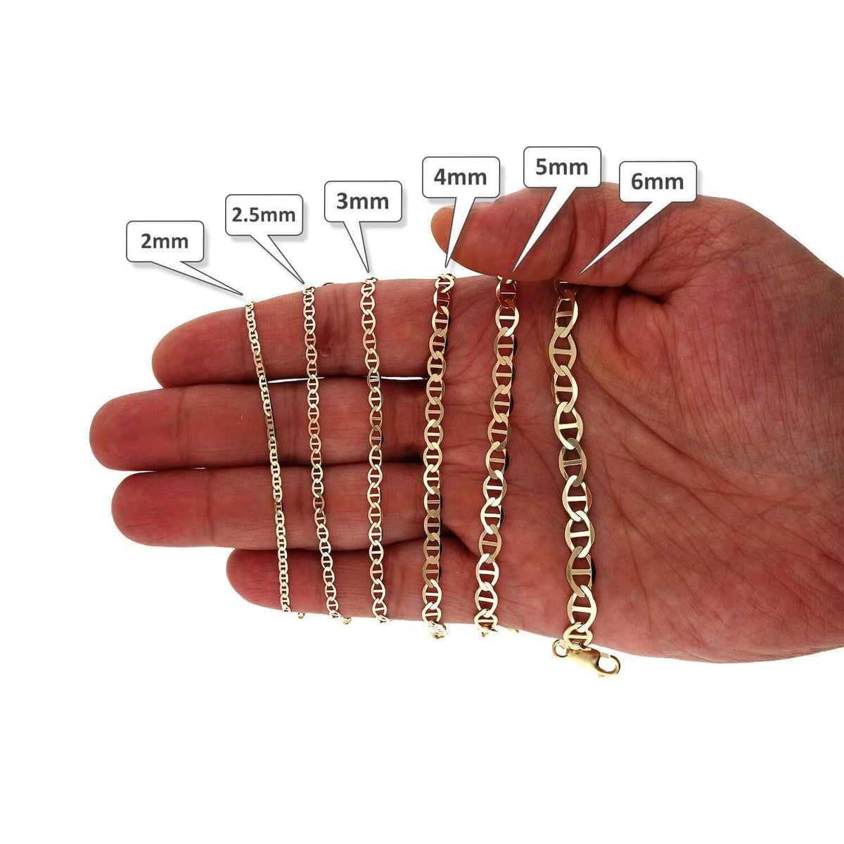 10K Yellow Gold 2mm-6mm Anchor Mariner Anklet (Solid Links) 10"