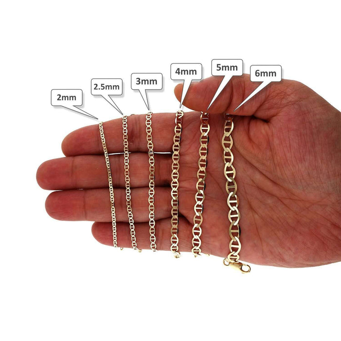 10K Yellow Gold 2mm-6mm Anchor Mariner Anklet (Solid Links) 10"