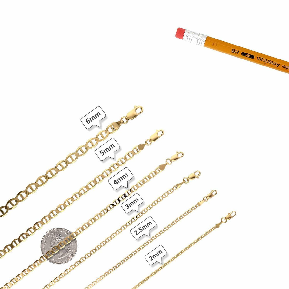 10K Yellow Gold 2mm-6mm Anchor Mariner Anklet (Solid Links) 10"