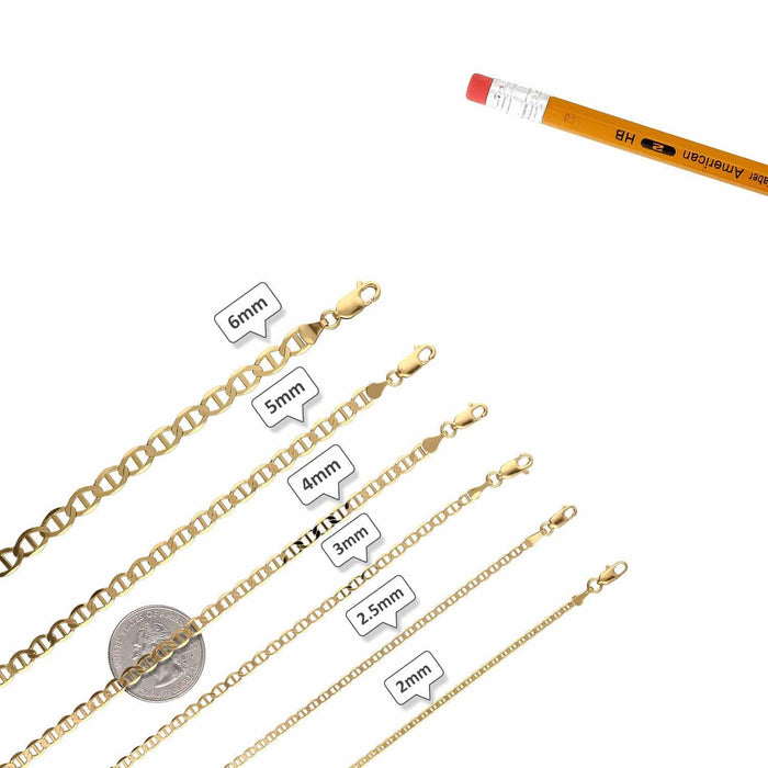 10K Yellow Gold 2mm-6mm Anchor Mariner Anklet (Solid Links) 10"