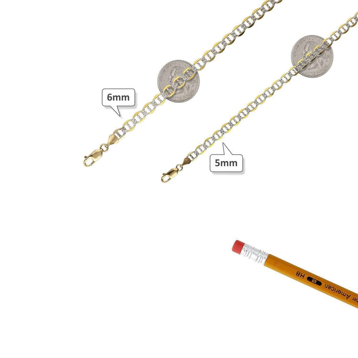 10K Yellow Gold Diamond-Cut Pave 5mm-6mm Anchor Mariner Anklet (Solid Links) 10"