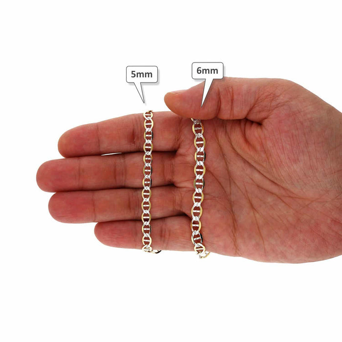 10K Yellow Gold Diamond-Cut Pave 5mm-6mm Anchor Mariner Anklet (Solid Links) 10"