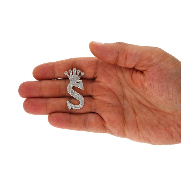 1.1Ct Natural Diamond Crown Alphabet Initial A-Z Pendant 10K Yellow Gold