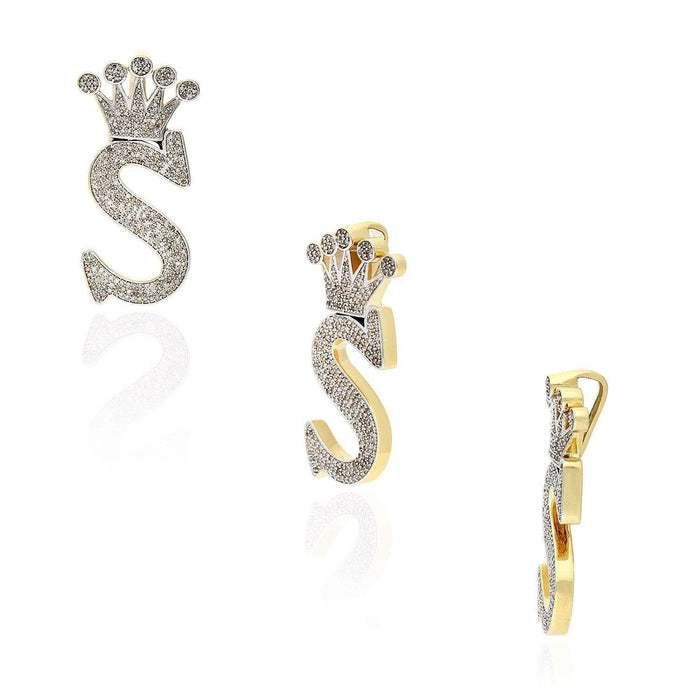 1.1Ct Natural Diamond Crown Alphabet Initial A-Z Pendant 10K Yellow Gold