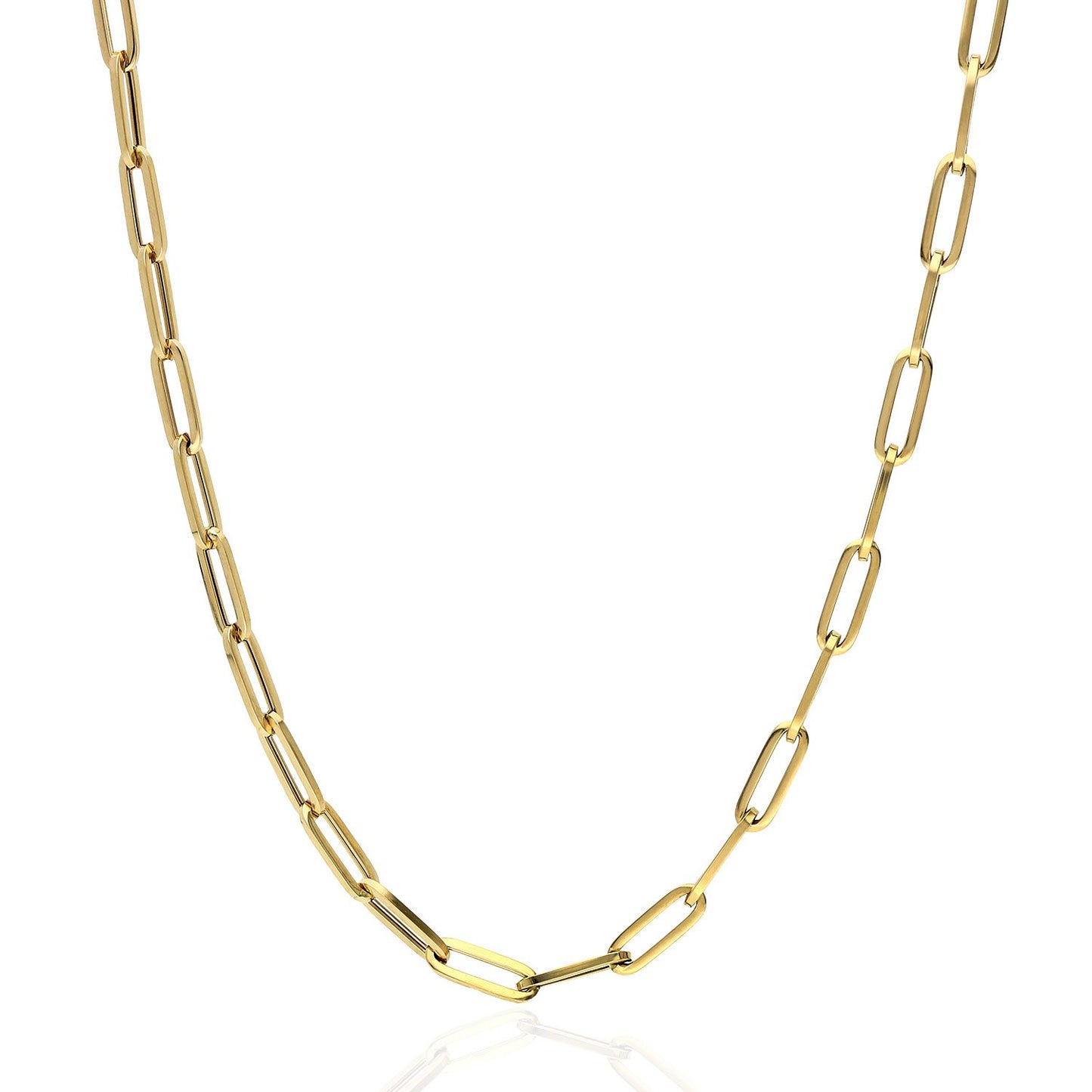 14K Yellow Gold 4mm Paperclip Elongated Chain Necklace 16"-30"