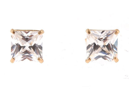 1.5CT Princess Cut CZ 14K Yellow Gold Push Back Stud Earrings