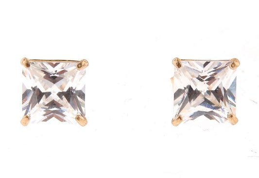 1.5CT Princess Cut CZ 14K Yellow Gold Push Back Stud Earrings
