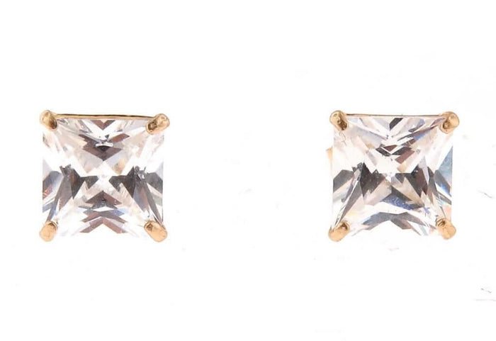 1.5CT Princess-Cut CZ 14K Yellow Gold Push Back Stud Earrings