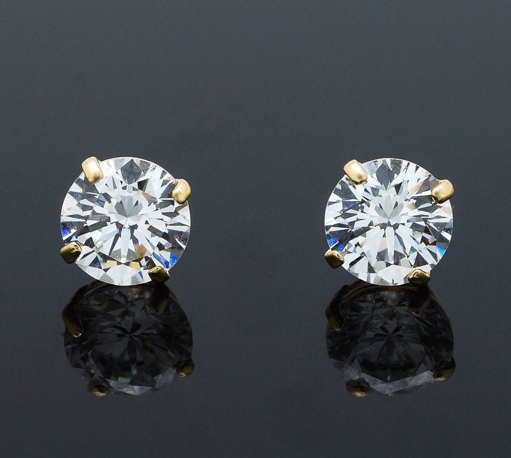 1.50Ct CZ Solitaire Stud 5mm Earrings 14k Yellow Gold