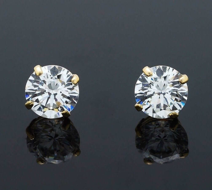 1.50Ct CZ Solitaire Stud 5mm Earrings 14k Yellow Gold