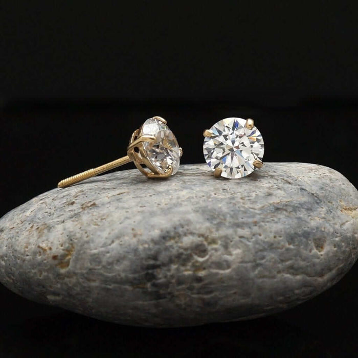 1.50Ct CZ Solitaire Stud 5mm Earrings 14k Yellow Gold