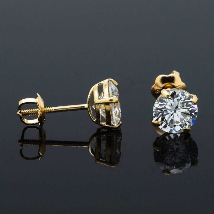 1.50Ct CZ Solitaire Stud 5mm Earrings 14k Yellow Gold