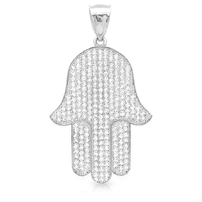 1.5Ct CZ Hamsa Hand Of Fatima Charm Pendant 14K Solid White Gold