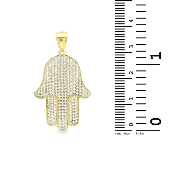 14k Yellow Gold CZ Hamsa Hand Of Fatima Pendant 1.5" 1.8"
