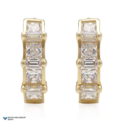 1.5Ct CZ Princess Baguette 14K Yellow Gold Huggie Earrings 0.5"