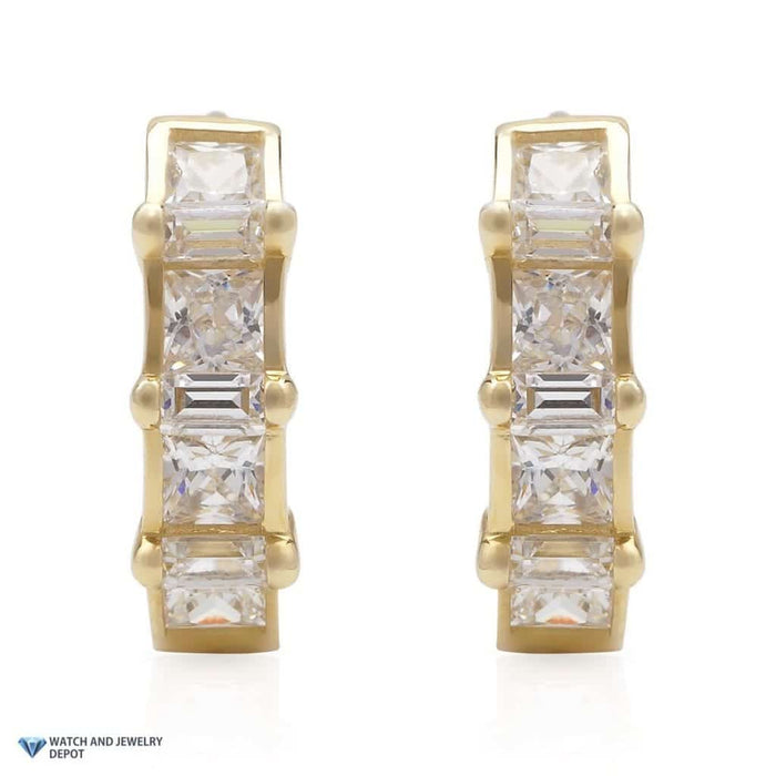 1.5Ct CZ Princess Baguette 14K Yellow Gold Huggie Earrings 0.5"
