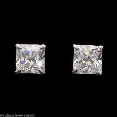 1.5Ct CZ Princess 14K White Gold Solitaire Square Stud Earrings